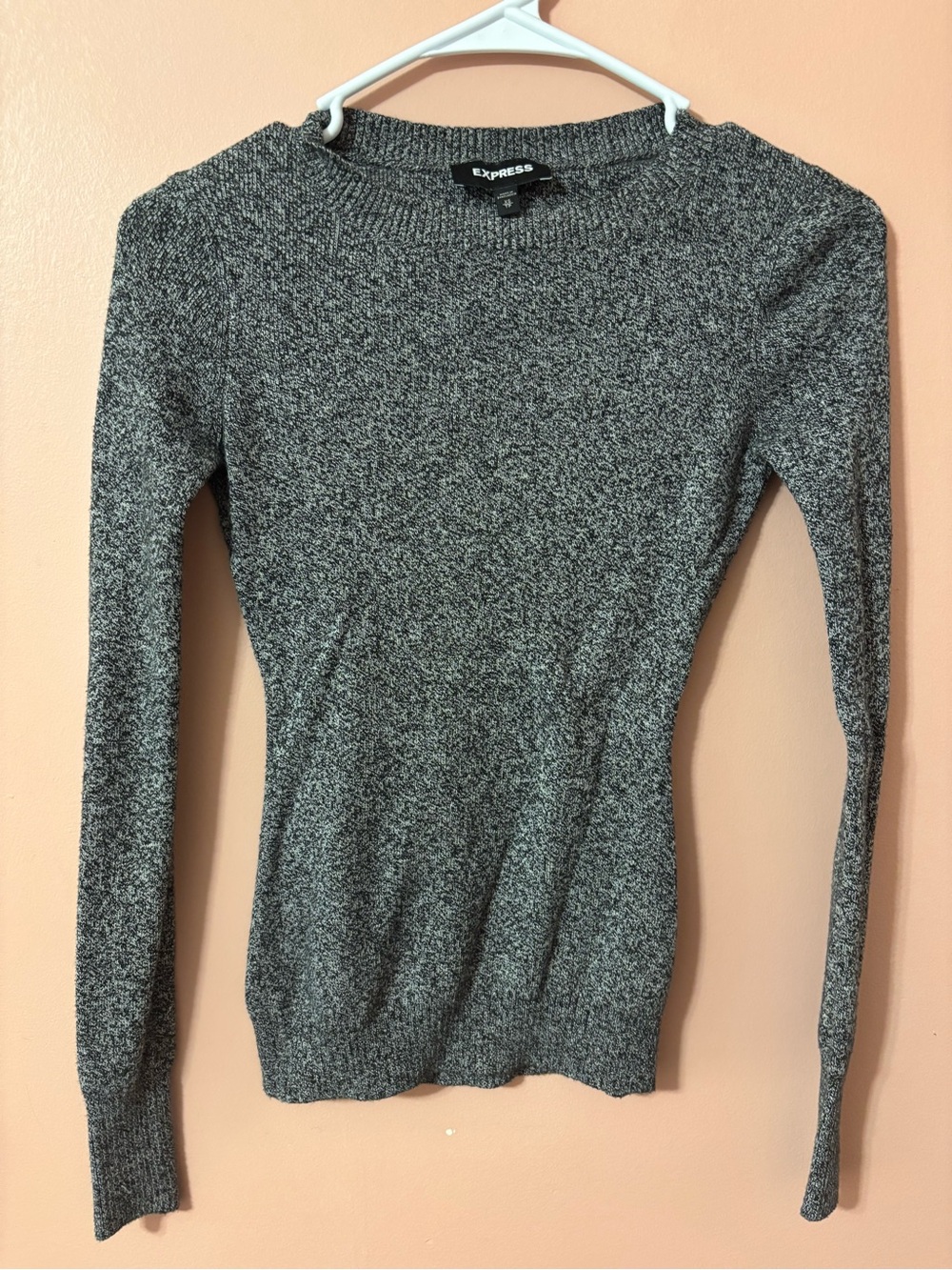 Express Women's Black-Gray Marled Crewneck Sweater